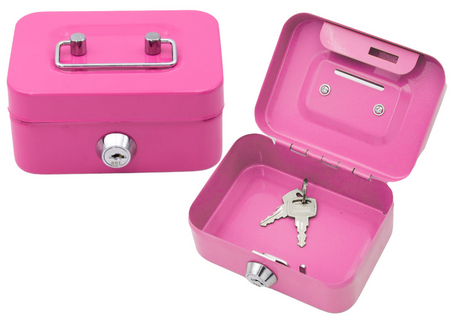 Sparschwein-Aufbewahrungsbox, abschließbar, zwei Schlüssel, Metall, rosa