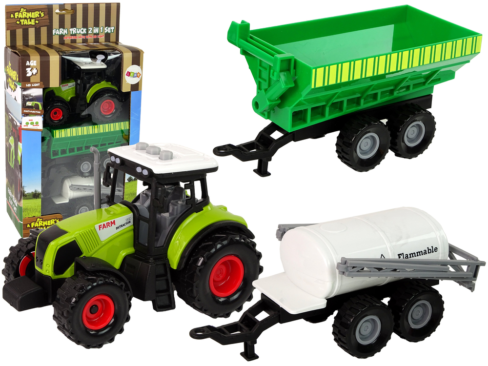 Set Traktor mit Maschinen Anhänger Tankwagen LED-Sounds, Spielzeug \  Traktoren