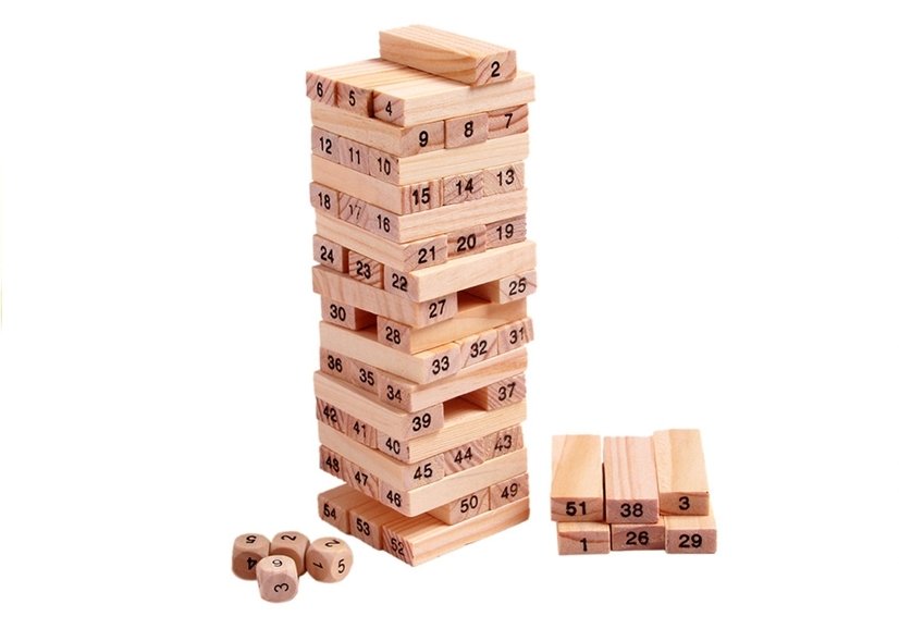 Stapelspiel aus Holz Geschicklichkeitsspiel Würfelspiel Zahlenturm 