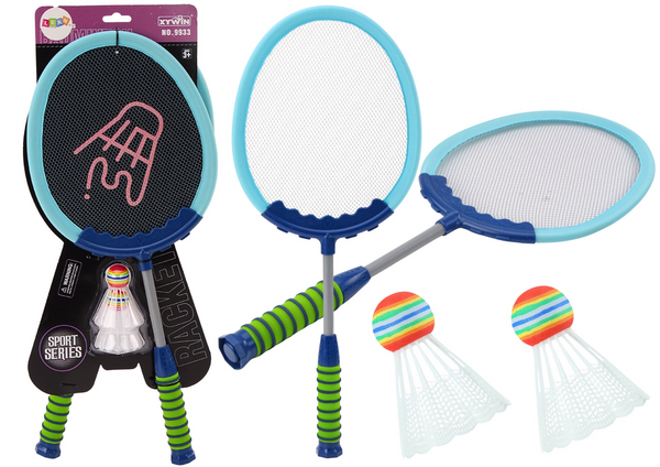  Set mit 2 Badmintonschlägern, blauen Badminton-Federbällen