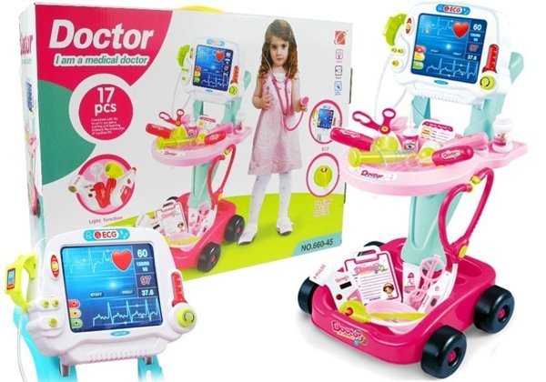 Arztwagen Arzttrolley EKG 17 Elemente umfangreiches Set Spielzeug für Kinder