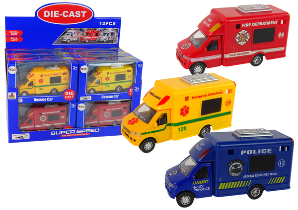 Auto Rettungsfahrzeug Polizei Feuerwehr Friktionsantrieb 3 Modelle