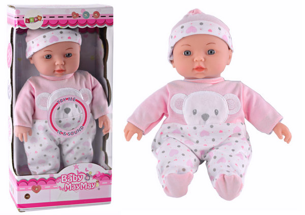 Babypuppe, rosa Pyjama mit Teddybär, Mütze, Geräuschen