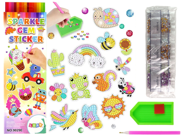 Diamant-Stickerset Tiere Garten Regenbogen Mosaik