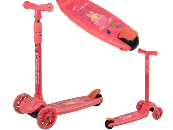 Dreirad Balance Scooter Leuchtende Räder Rosa Kaninchen