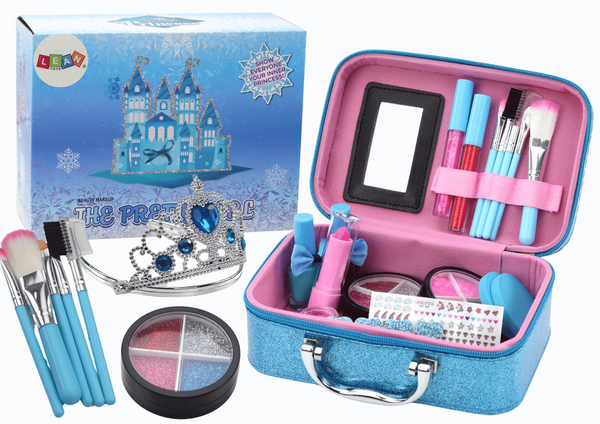 Ein Kosmetikset in einem Crown Blue Nagel-Make-up-Etui