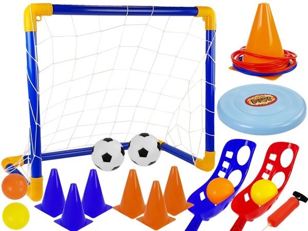 Ein Set von Sportspielen Handball Fußball Tor Frisbee