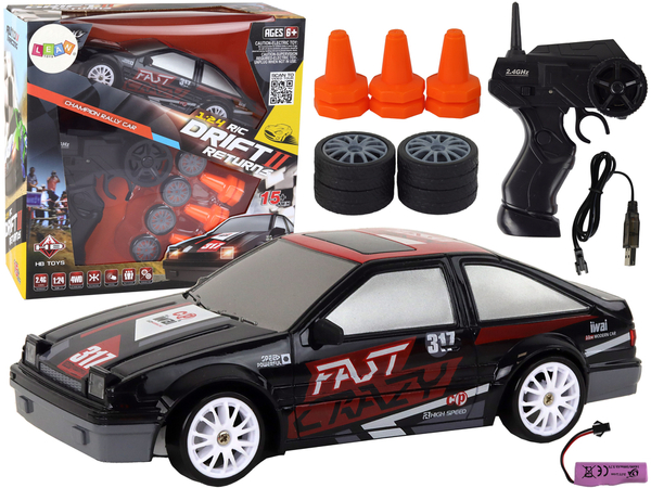 Ferngesteuerter Sportwagen R/C 1:24, schwarze, austauschbare Räder