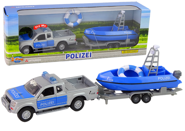 Geländewagen der Polizei mit Motorboot Blue Sound 510614