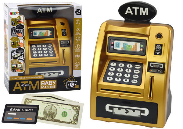 Geldautomaten-Sparschwein für Kinder, die lernen, Gold zu sparen. Schwarz