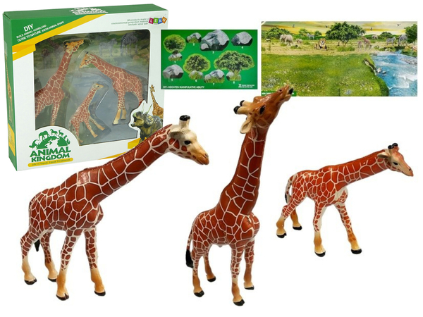Giraffen Figuren Pädagogische Familie 3 Teile + Afrika Hintergrund