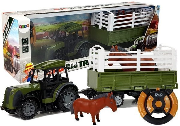 Grüner Traktor mit Anhänger Pferdefigur Fernsteuerung 2.4G