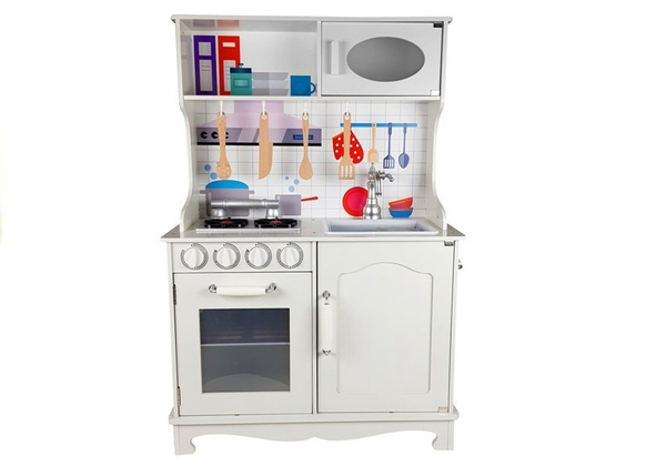 Holzküche mit Zubehör Weiß | Holzspielzeug \ Spielküchen