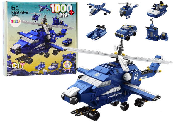 Hubschrauber Polizeihubschrauber Bausteine ​​6in1 Blau 1000 Teile.