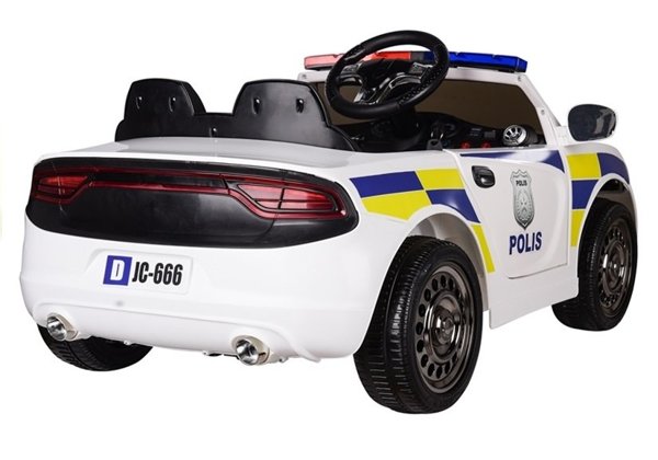 Kinderfahrzeug Polizei Weiß EVA-Reifen Ledersitz USB SD MP3 Fahrzeug