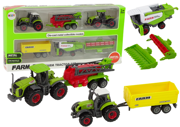 Landmaschinen-Set Landwirtschaftsfahrzeuge 6 Stück Traktor Mähdrescher + Maschinen