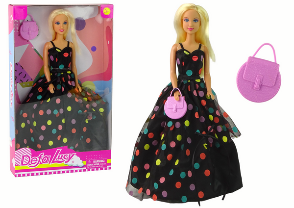 Lucy Doll, Schwarzes gepunktetes Kleid, lang