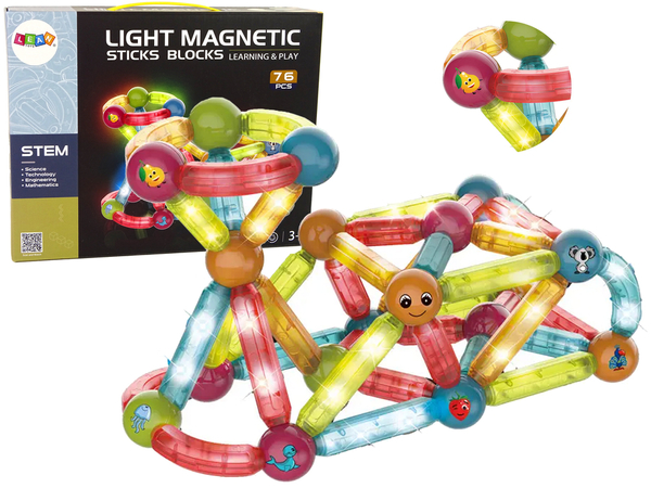 Magnetische Leuchtbausteine, Set mit 76 Elementen