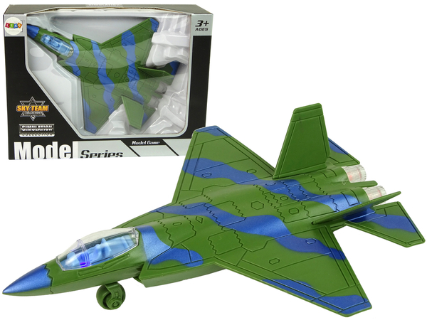 Militärisches Düsenantriebsflugzeug Lichter Klänge Grün