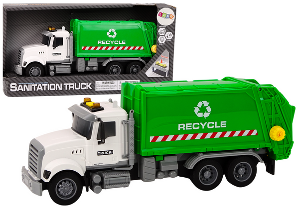 Müllwagen Mülltonnen Lichter Geräusche Fahren Weiß und Grün