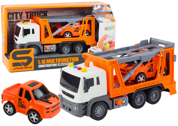 Multifunktionaler Abschleppwagen mit Lichtern und Geräuschen, 1:16, orangefarbenes Auto