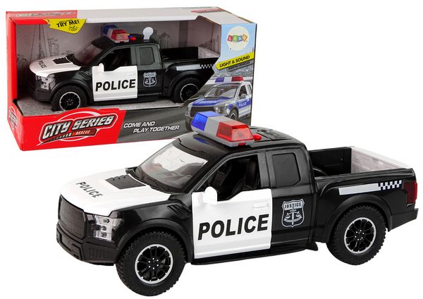 Offroad-Fahrzeug-Polizei, schwarze, öffnende Tür-Sound-Lichter