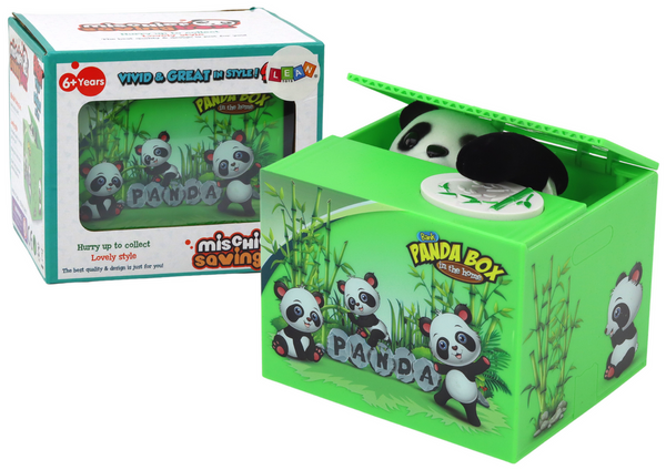 Panda-Sparschwein, lernen, Teddybären zu retten, grüne Box