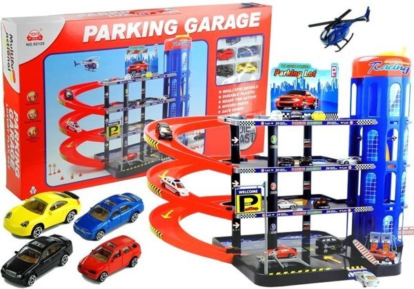 Parkhaus Garage Spielzeugauto Parkgarage Parking 4 Autos Hubschrauber großes Set