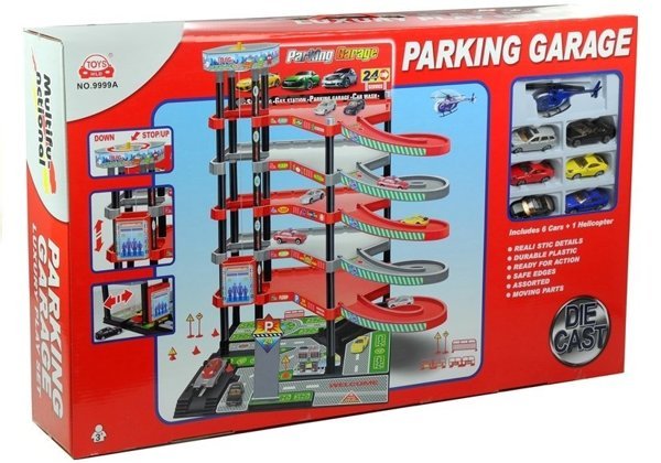Parkplatz mit 5 Etagen Autos Hubschrauber Verkehrsschilder Spielzeugparkhaus Set