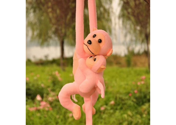 Plüschaffe mit Babymaskottchen, rosa, 70 cm