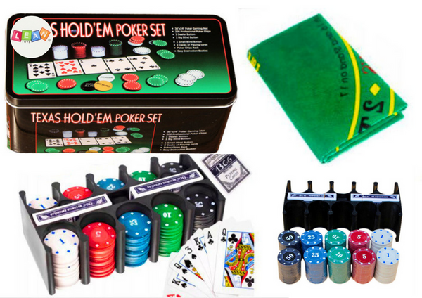 Pokerspiel-Set, 2 Kartendecks, Chips, Spielbrett