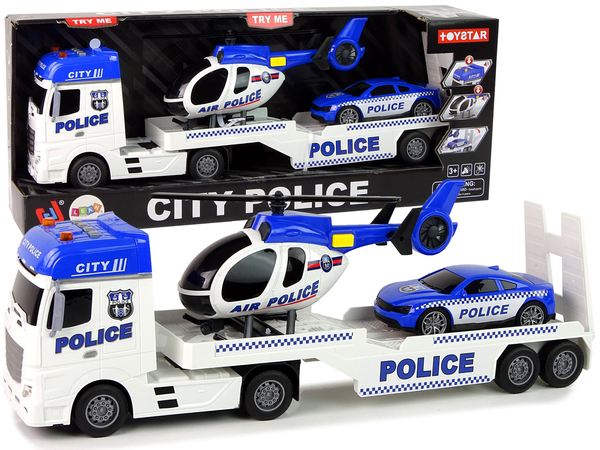 Polizeiauto-Transporter-Bausatz Hubschrauber Sound Lichter