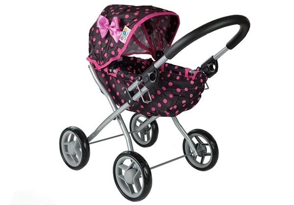 Puppenwagen Alice Kinderwagen Puppe Puppenkarre Wagen Schwarz-Rosa