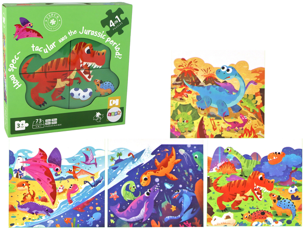 Puzzle Dinosaurierwelt 4 in 1 Puzzle Dinosaurier 4 Bilder 73 Teile.