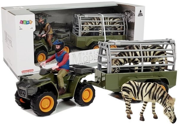 Quad mit Anhänger Transporter Figuren Zebra