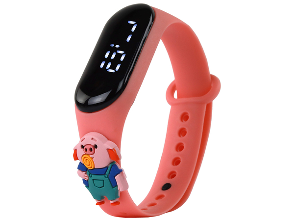 Rosafarbene Piggy-Touchscreen-Uhr mit verstellbarem Band