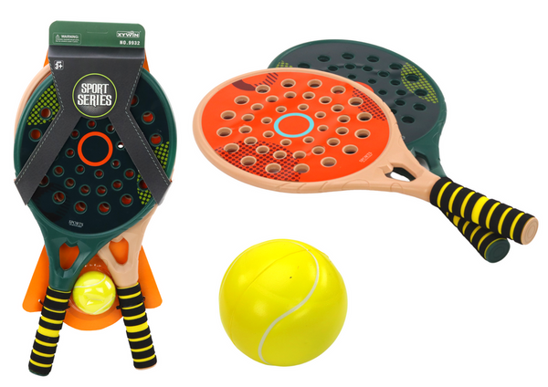 Set mit 2 Padelschlägern für Kinder, grün, beige, gelber PU-Ball