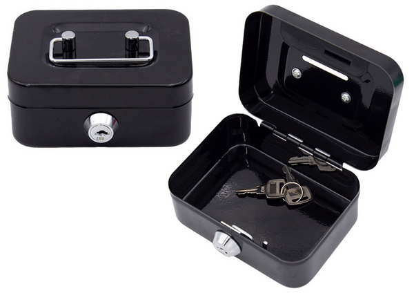 Sparschwein-Aufbewahrungsbox, abschließbar, zwei Schlüssel, Metall, schwarz
