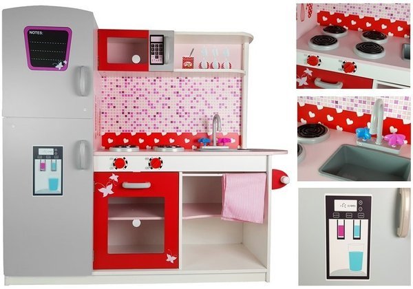 Spielküche aus Holz Kühlschrank Mikrowelle Spülbecken Ofen Schrank Spielzeug