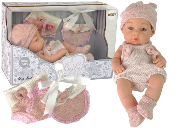 Süße Babypuppe Pullover Mütze Rosa 30cm