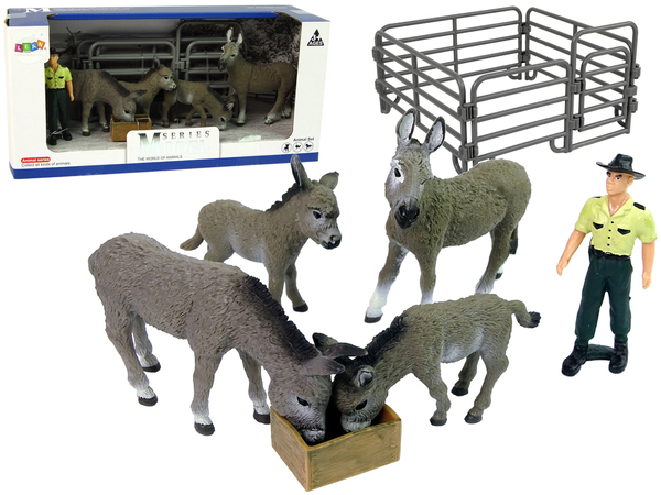 Vier Esel-Bauernhof-Figuren-Set Grau