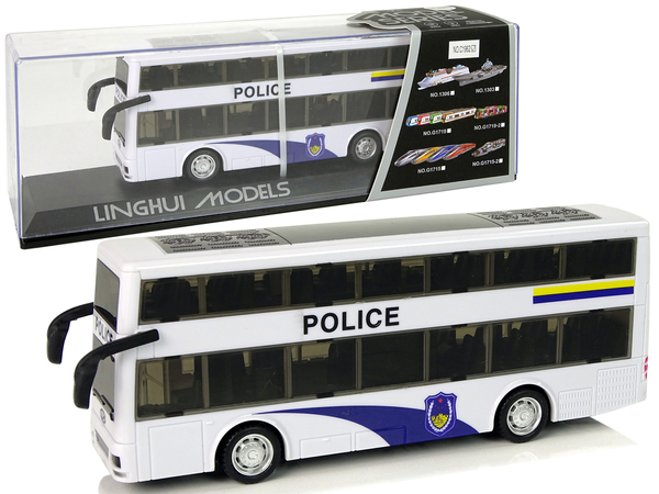 Weißer Doppeldecker-Polizeibus mit Pull Down Sound