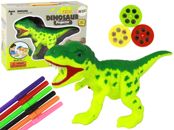 Zeichenprojektor DINO Dinosaurier 6 Filzstiften 18 Vorlagen orange grün Set