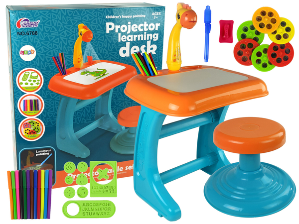 Zeichnung Tisch Stuhl Projektor Orange Stifte Bilder