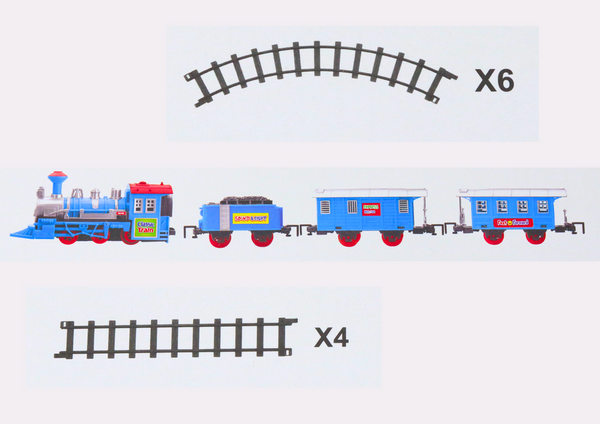 Zugset mit 3 batteriebetriebenen Waggons, Gleisen, Licht- und Soundeffekten