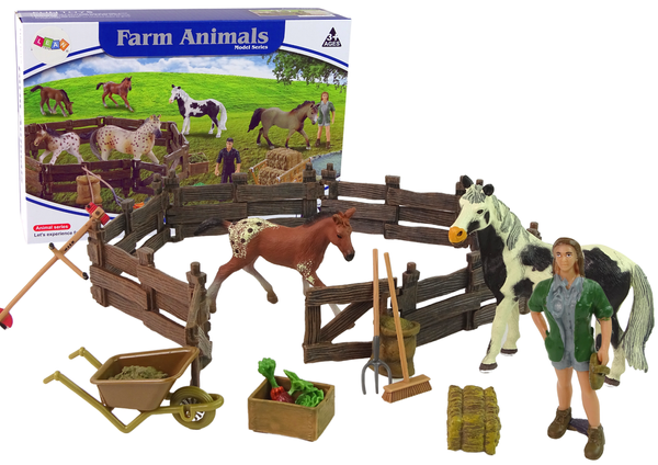Zusammensetzbares Bauernhof-Figurenset Pferdehof aus Holz