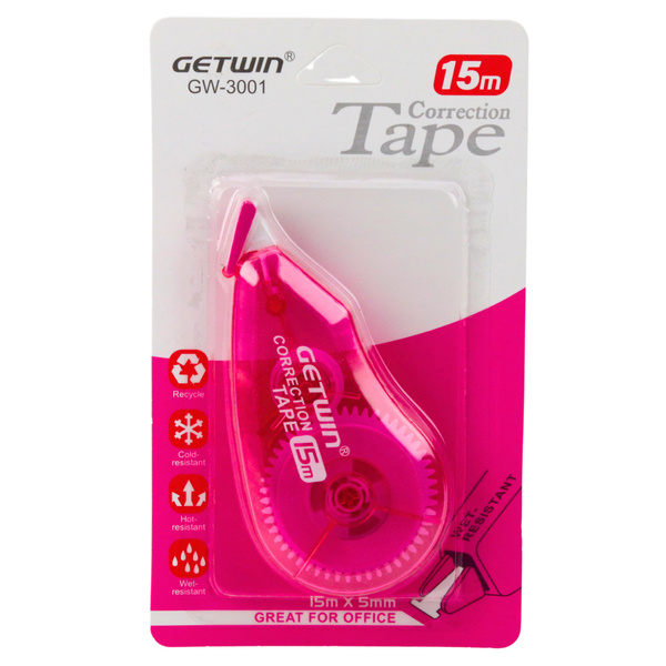 Maus-Korrekturband für Schule und Büro, 15 m x 5 mm, Rosa