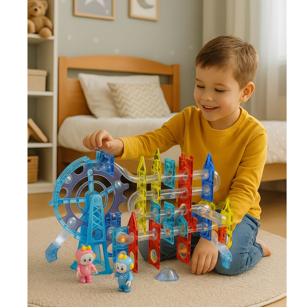 Magnetische Weltraumbausteine, Kugelbahn, leuchtende Figuren, 120 Stück.