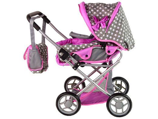 2-in-1-Kinderwagen mit Tasche Grau Rosa Sterne