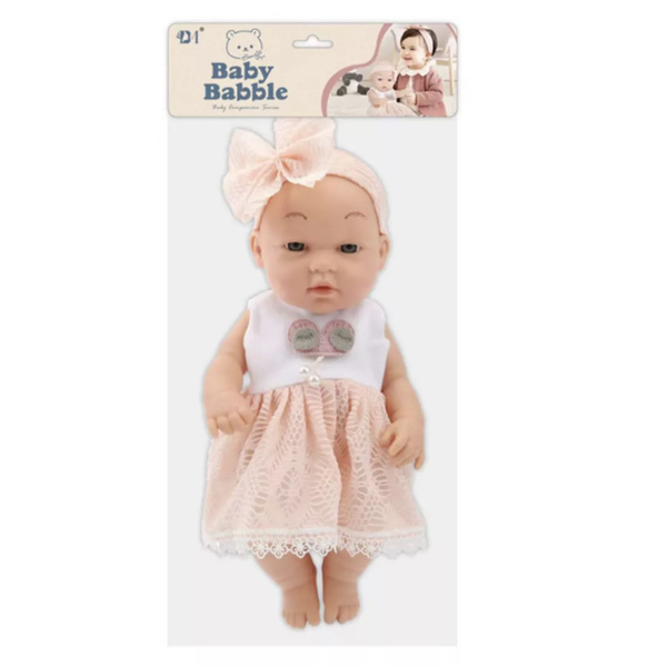 Babypuppe im rosa Kleid, mit Haarband, beweglichen Armen und Beinen, 30 cm